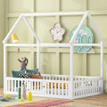 Full Size Wood House Bed With Fence And Door, White Old Sku: Wf303134Aak Box Spring Not Required Full White Wood Bedroom Bed Frame Pine