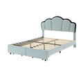 Full Size Upholstered Princess Platform Bed With Led And 2 Storage Drawers, Blue Box Spring Not Required Full Blue Wood Bathroom Bed Frame Velvet Upholstered