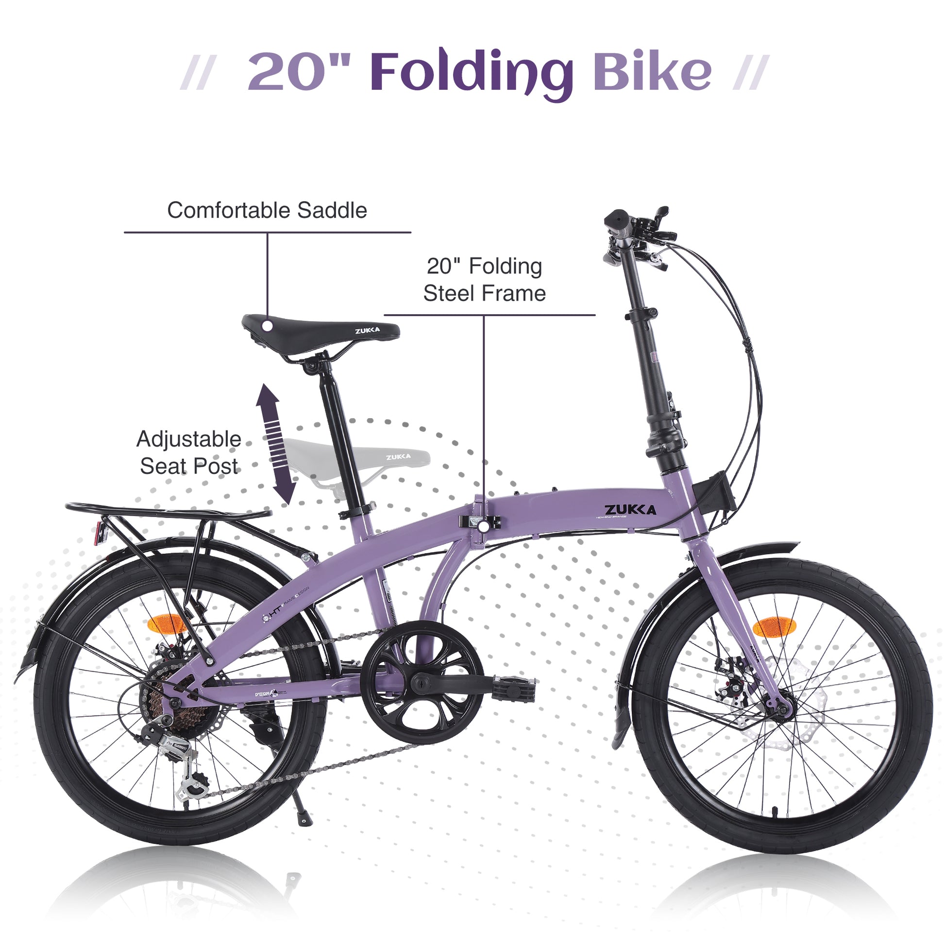 20" Folding Bike Steel Frame 7 Speed City Bike Cycling Purple Garden & Outdoor Steel