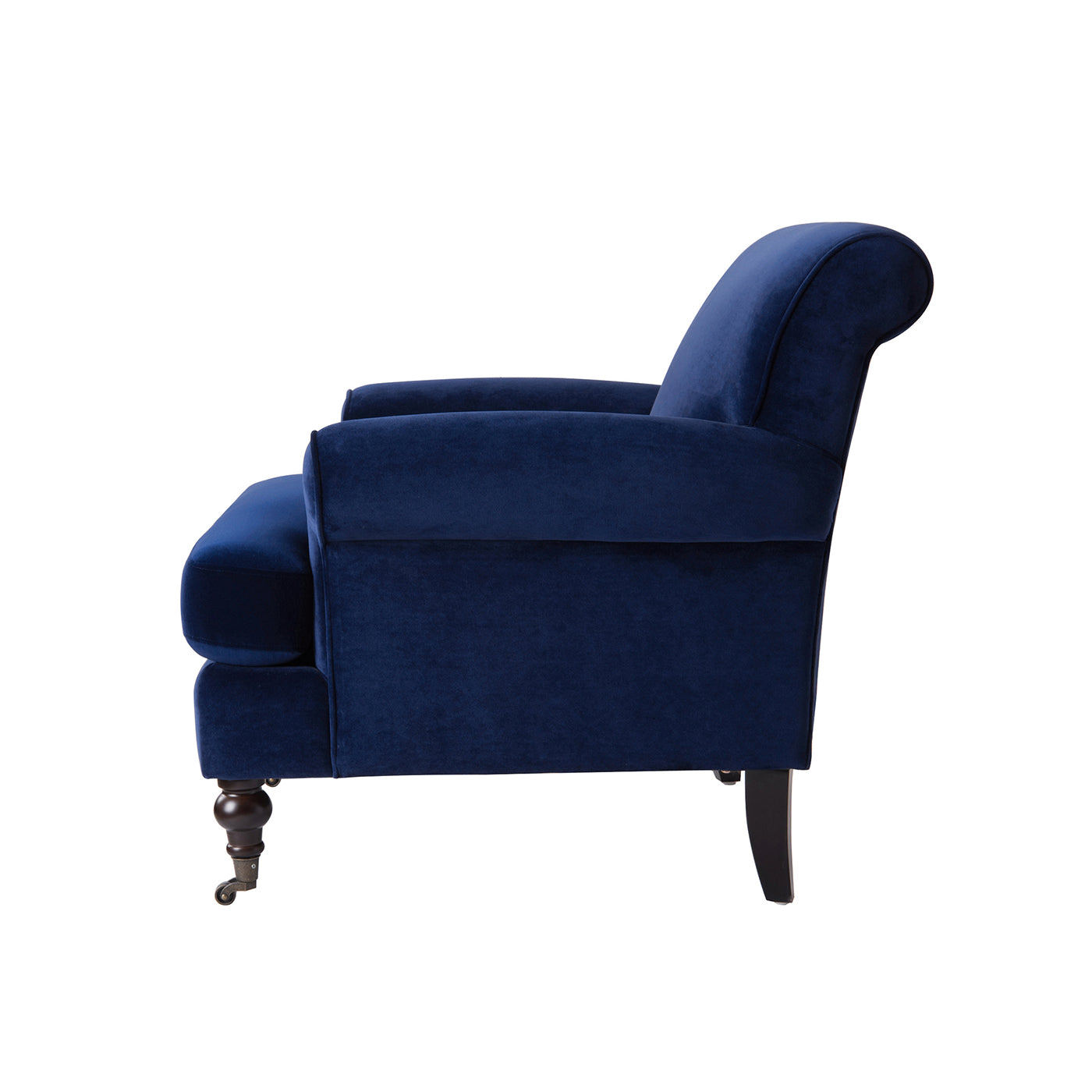 Alana 38" Lawson Accent Arm Chair Metal Casters, Navy Blue Velvet Navy Blue Foam Velvet