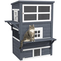 Pawhut 3 Story Cat House Feral Cat Shelter, Outdoor Kitten Condo With Raised Floor, Asphalt Roof, Escape Doors, Jumping Platforms, Dark Gray Dark Gray Wood