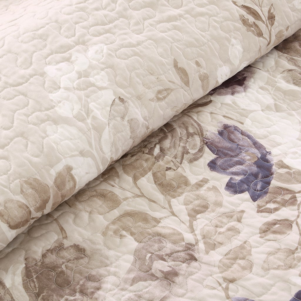 6 Piece Printed Quilt Set With Throw Pillows Taupe King Cal King King Multicolor Cotton