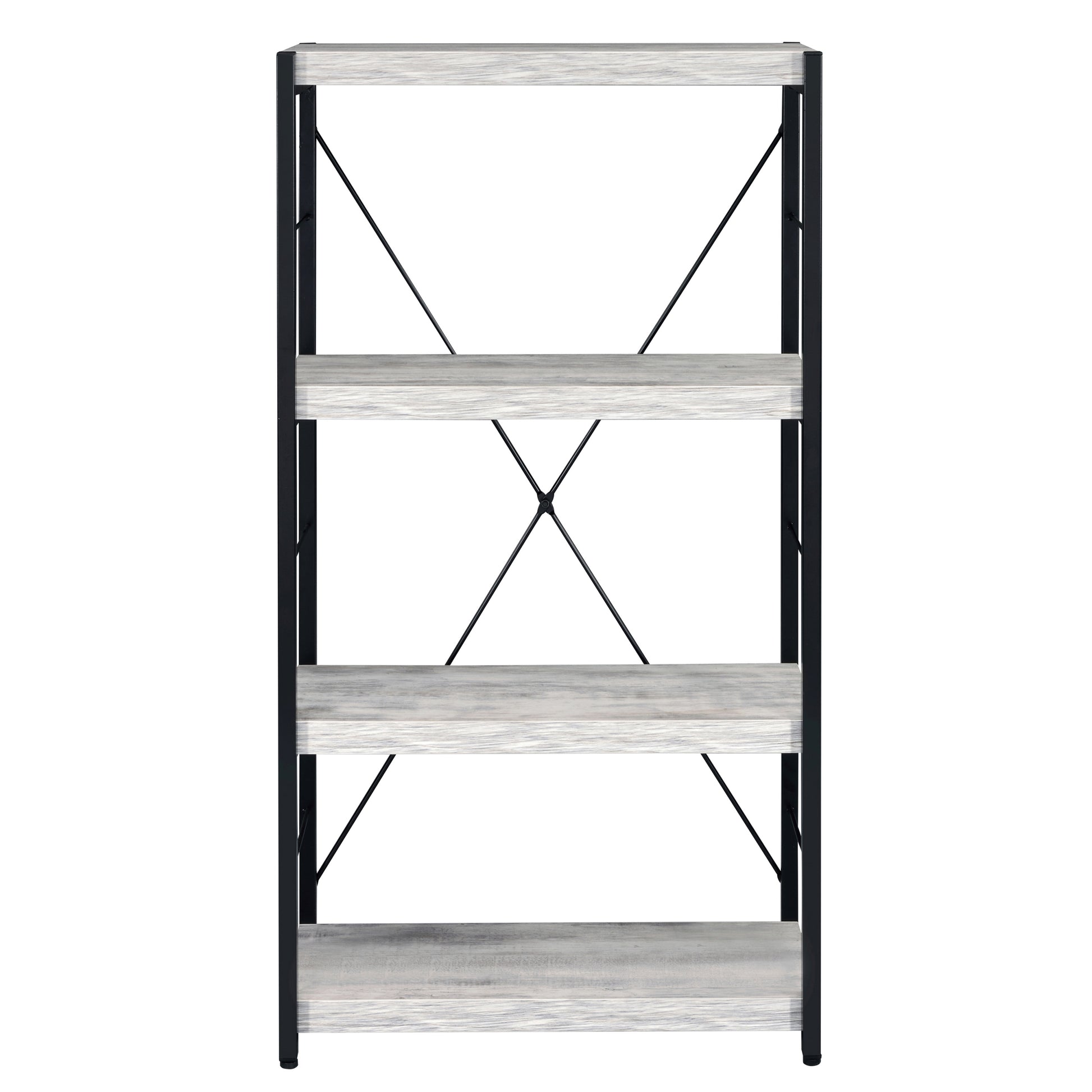 Antique White And Black 3 Shelf Bookcase 4 Black Grey Horizontal Primary Living Space Contemporary Adjustable Shelves Wood Metal