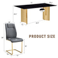 Table And Chair Set.The Table Has A Glass Tabletop With Imitation Marble Pattern Stickers And Stainless Steel Golden Table Legs. Paried With Comfortable Chairs With Pu Seats And Metal Legs. Gold Black Seats 6 Glass Metal