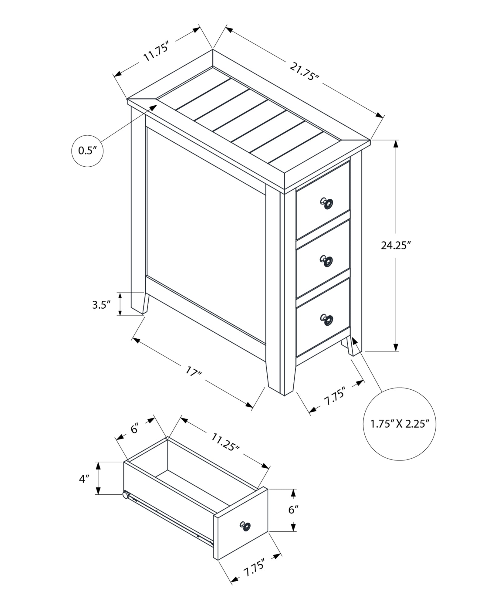 Accent Table, End, Side Table, Nightstand, Narrow, Bedroom, Storage Drawer, Lamp, Brown Veneer, Transitional Espresso Mdf