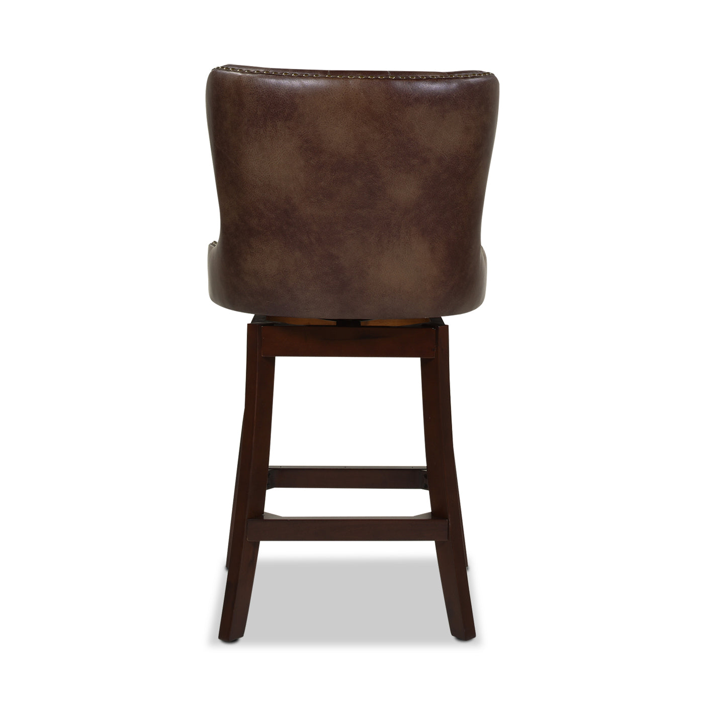 Holmes Tufted High Back 360 Swivel Counter Height Barstool, Mid Brown Faux Leather Brown Foam Faux Leather