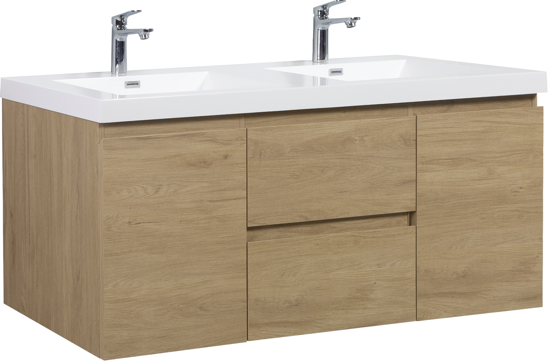 60" Floating Bathroom Vanity With Sink, Modern Wall Mounted Bathroom Storage Vanity Cabinet With Double Resin Top Basins And Soft Close Drawers, Natural Oak 24V11 60Dno 2 Oak 2 Bathroom Wall Mounted