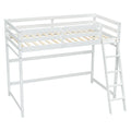 Twin Size High Loft Bed With Inclined Ladder, Guardrails,White Twin White American Design Pine