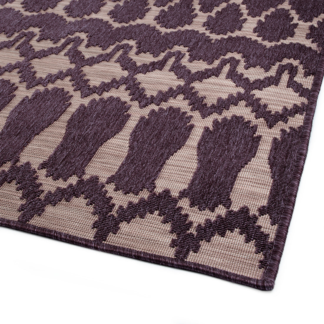 Contemporary, Transitional, Geometric, Textured, High Low Cut & Loop 2' X 3' Rectangle Throw Rug Purple Polypropylene