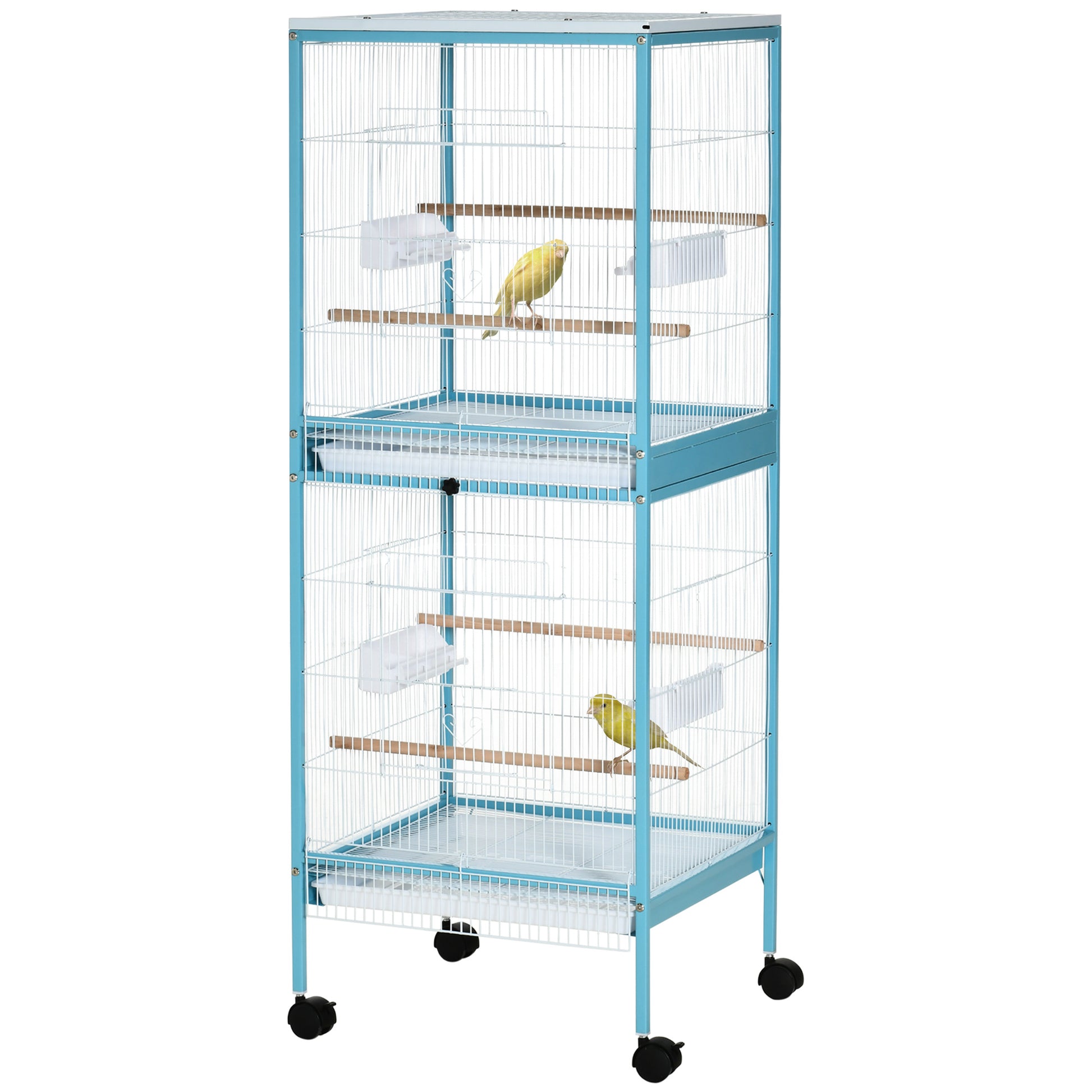 Pawhut Large Bird Cage With 1.7 Ft. Width For Wingspan, Bird Aviary Indoor With Multi Door Design, Fit For A Canary, Finch, Conure, 55", Light Blue Light Blue Steel