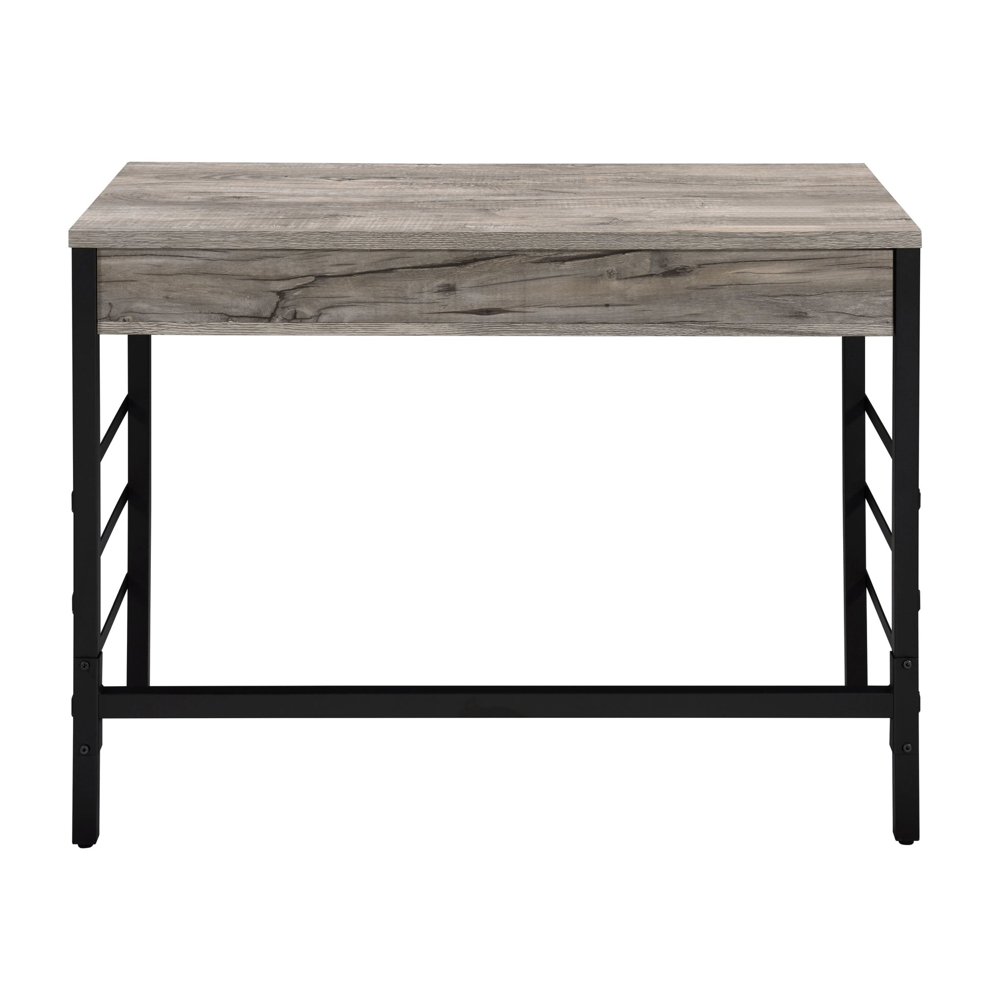 Light Weathered Oak And Black Writing Desk With 2 Drawers Black Brown Office Oak Wood Metal