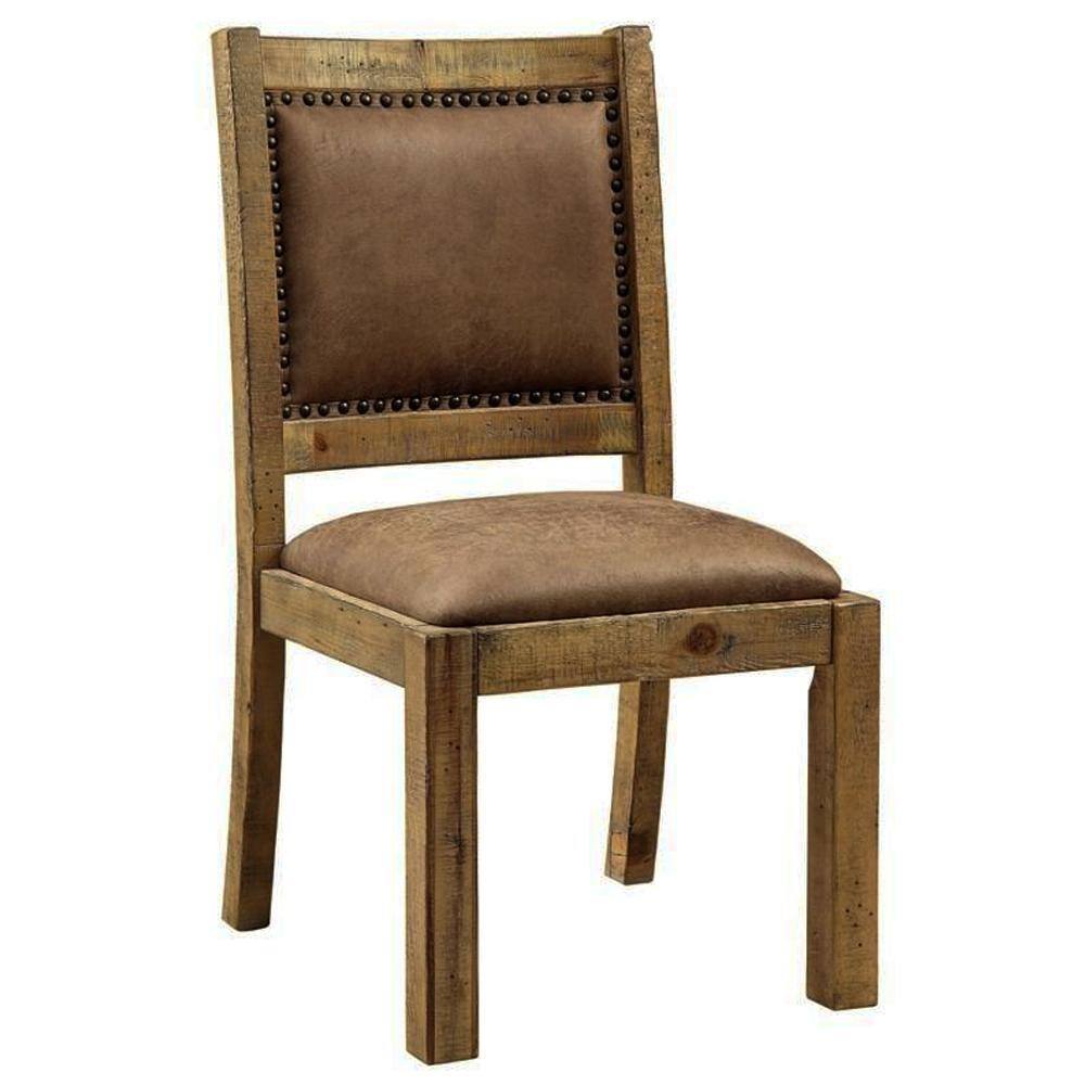 Simple Rustic Style Brown Fabric 2Pcs Side Chairs Bold Sturdy Design Rustic Oak Solidwood Frame Dining Chairs Furniture Brown Multi Dining Room Contemporary,Luxury,Traditional,Vintage Side Chair Rubberwood Set Of 2 Solid Wood