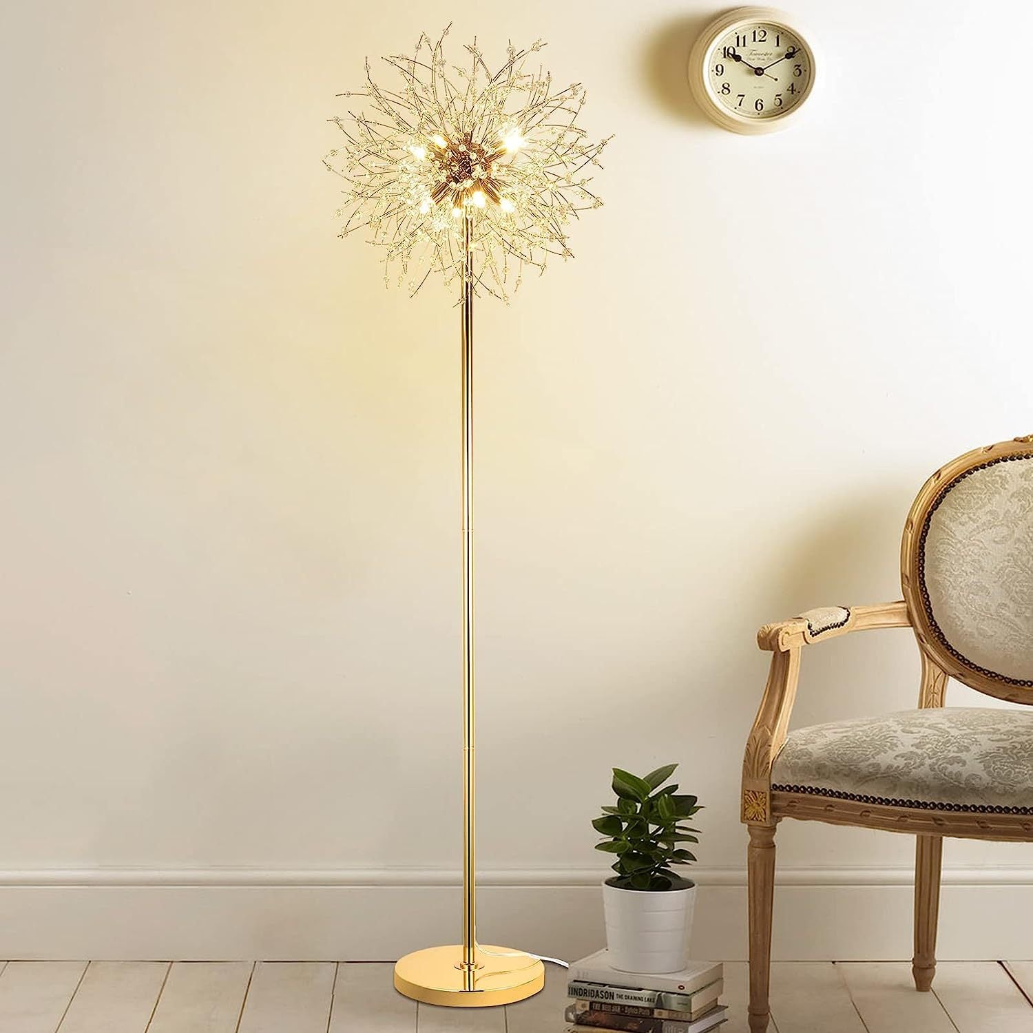 69 Inch Crystal Floor Lamp, Modern Standing Lamp With K9 Crystal, Led Floor Lamp With On Off Foot Switch, Metal Tall Pole Lamp For Living Room, Girls Room, Bedroom, Dresser, Office, Gold Finish Golden Crystal