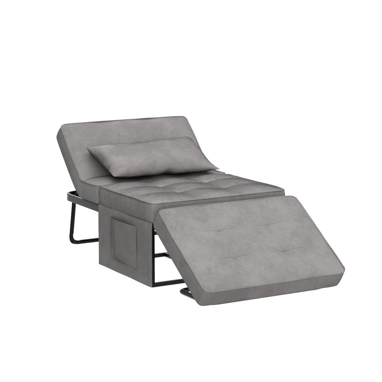 Sofa Bed,Chair Bed,Sleeper Couch,4 In 1 Multi Function Folding Ottoman Bed With Slide Storagepocket For Living Room,Bedroom,Hallway,Light Grey Light Gray Espresso Bedroom Mid Century Modern Oak Upholstered Fabric