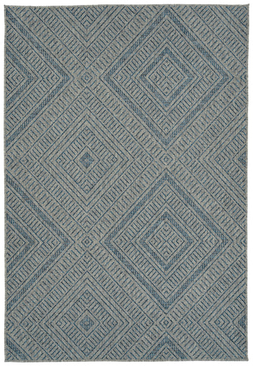 Modern, Transitional, Geometric, Southwestern, Textured High Low Cut & Loop 5'3" X 7'6" Rectangle Area Rug Blue Polypropylene