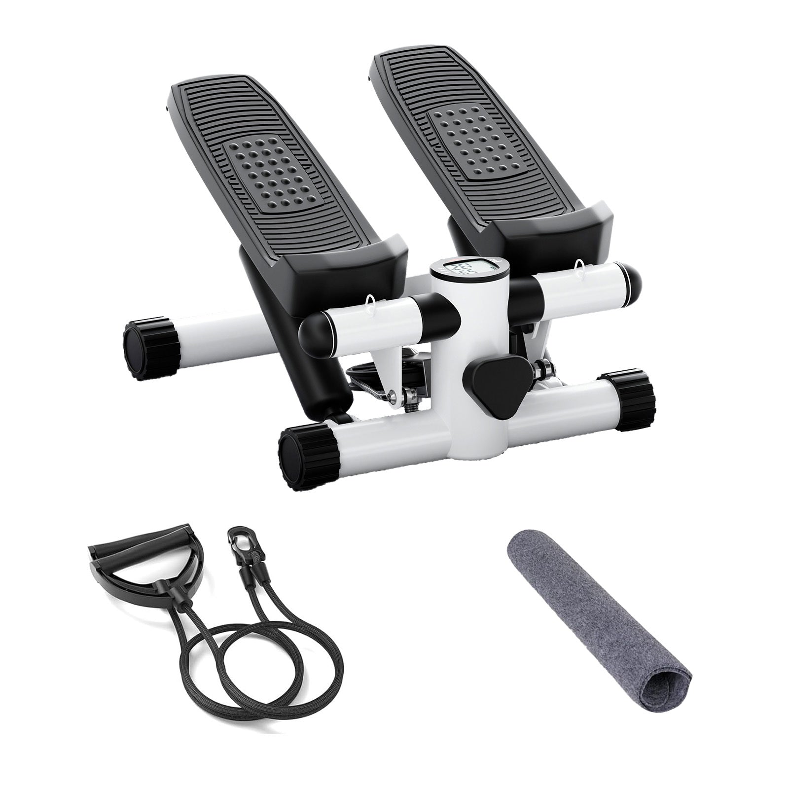 Mini Fitness Stepper, Hydraulic Fitness Stepper With Resistance Bands And Display, Silent Design, Weight Capacity 300Lbs, Portable Stepper For Total Body Workout,11.3"L X 12.6"W X 7.8"H,White White Abs Rubber Steel Q235