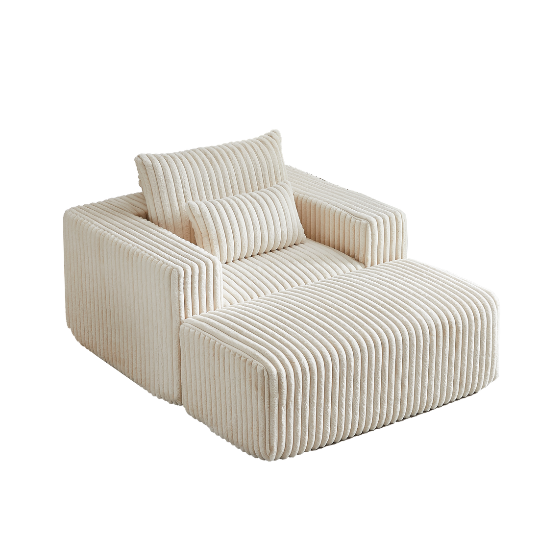 62.5 Inch Corduroy Sponge Sofa Lounge Chair With Removable Footrest,No Assembly Required,Fluffy Modern Sleeper Chair For Indoor Living Room Bedroom Beige Foam Corduroy 1 Seat