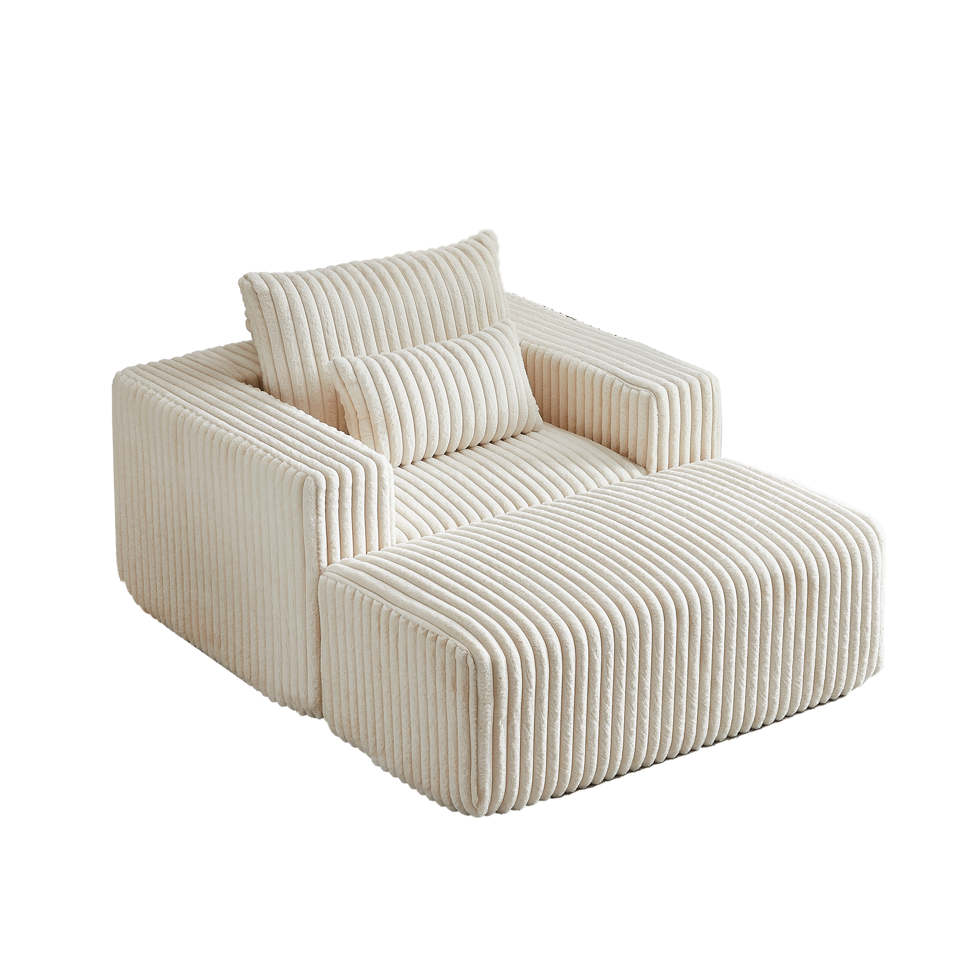 62.5 Inch Corduroy Sponge Sofa Lounge Chair With Removable Footrest,No Assembly Required,Fluffy Modern Sleeper Chair For Indoor Living Room Bedroom Beige Foam Corduroy 1 Seat