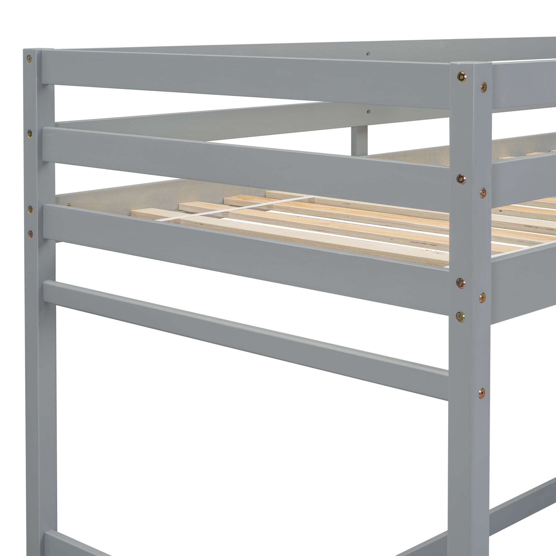 Twin Size High Loft Bed With Ladder Landing Platform, Ladders, Guardrails,Grey Twin Gray Wood Bedroom American Design Pine Bed Frame Pine