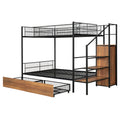 Twin Over Full Metal Bunk Bed With Drawer And Lateral Storage Ladder And Wardrobe, Black Black Metal