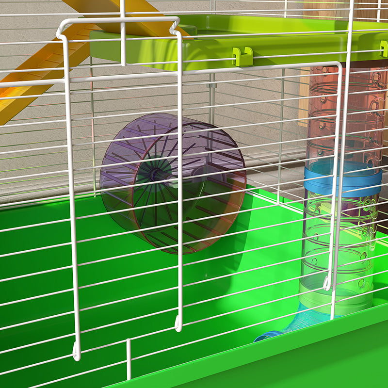 Pawhut Extra Large 23" Hamster Cage With Tubes And Tunnels, Portable Carry Handles, Rat House And Habitats Big 5 Tier Design, Mouse Cage Includes Exercise Wheel, Water Bottle, Food Dish, Green Green