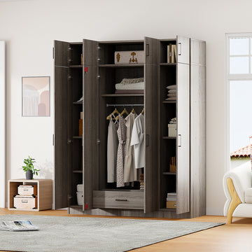 4 Door Wardrobe With 1 Drawer And Top Cabinetgray Gray Gray Bedroom Contemporary Particle Board