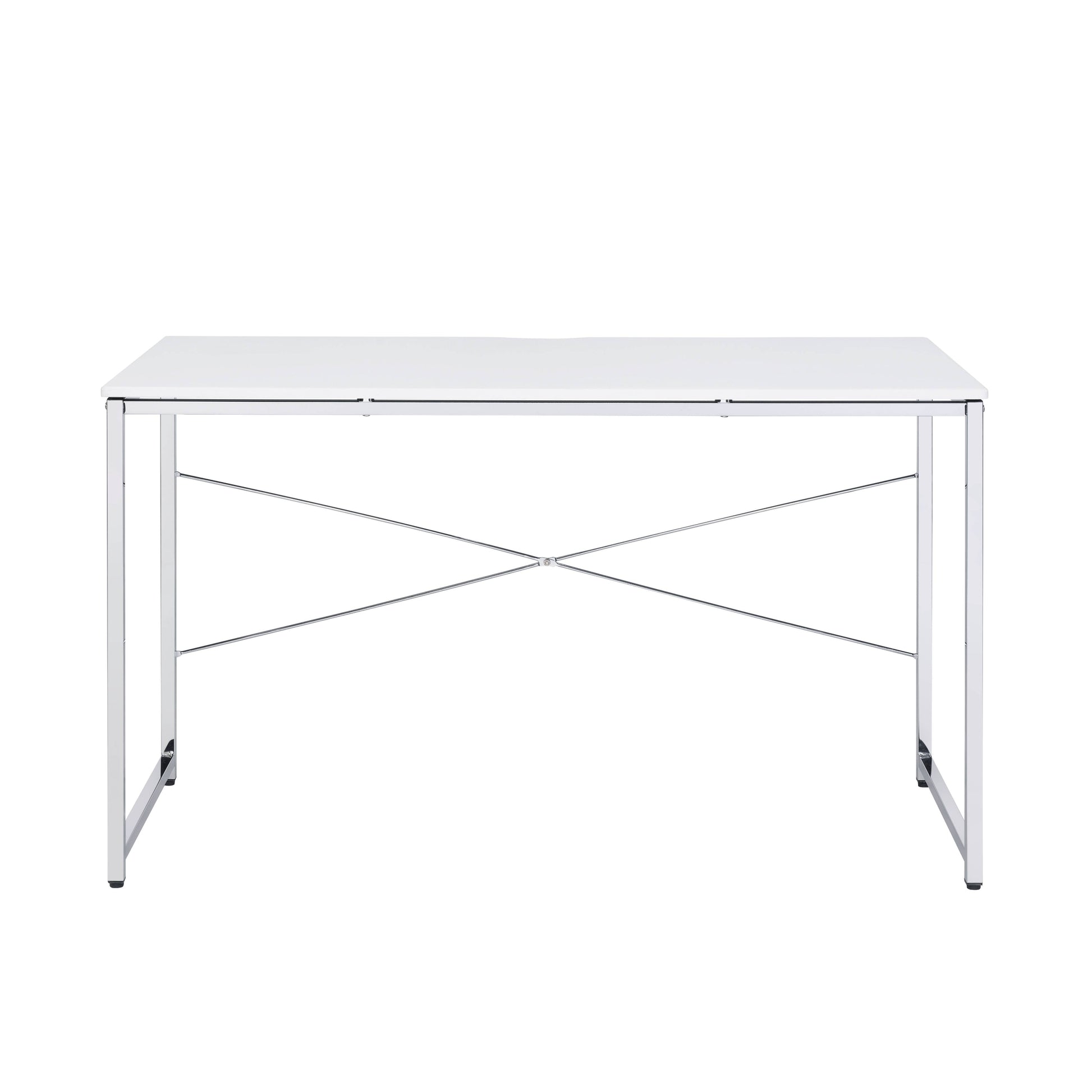 White And Chrome Writing Desk With Sled Base White Silver Writting Desk Office Rectangular Desk Wood Metal Sled