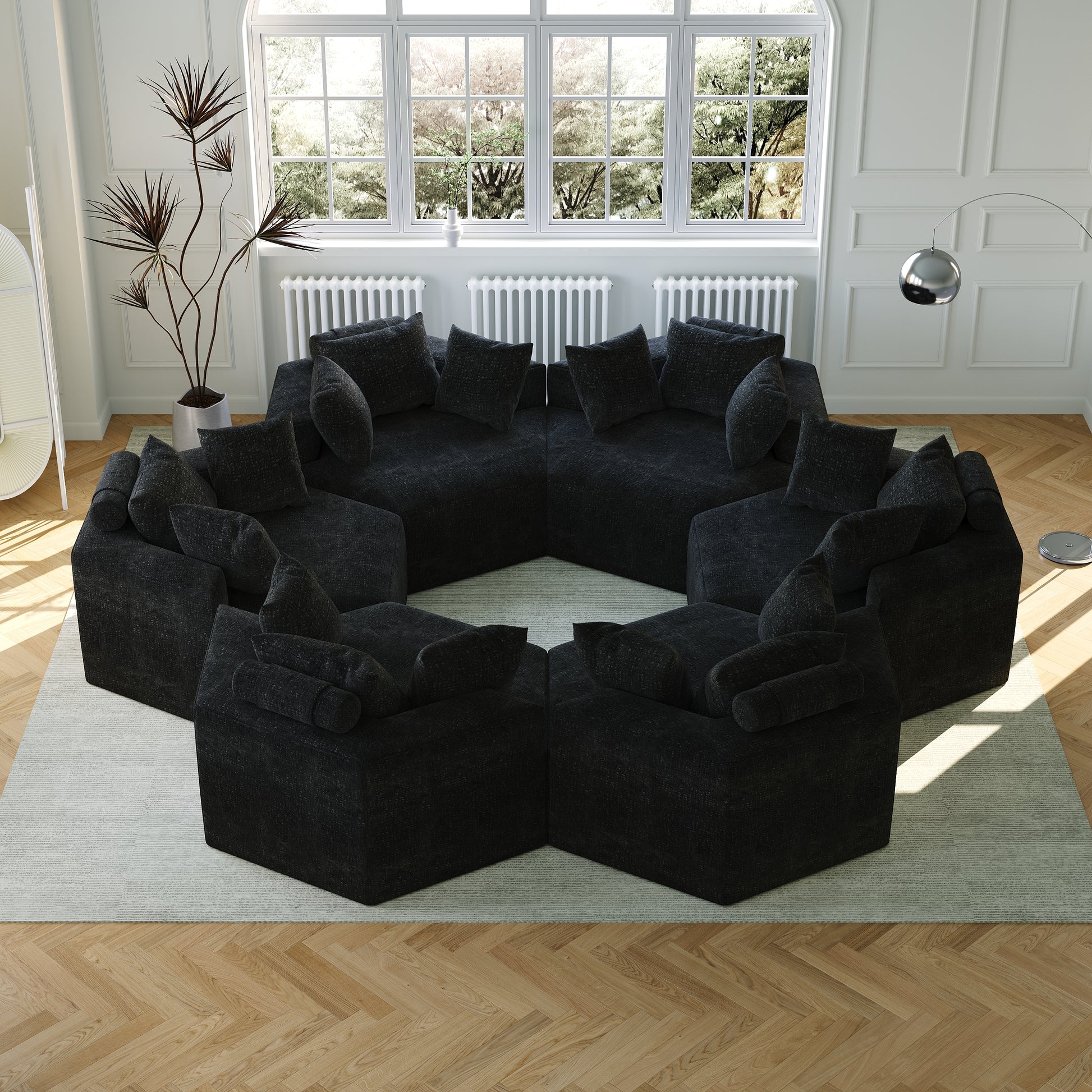 54''L Chenille Sponge Single Sofa,No Assembly Required,Fluffy Modern Sleeper Chair For Living Room, Bedroom, Lounge And Projection Room Black Foam Chenille 1 Seat