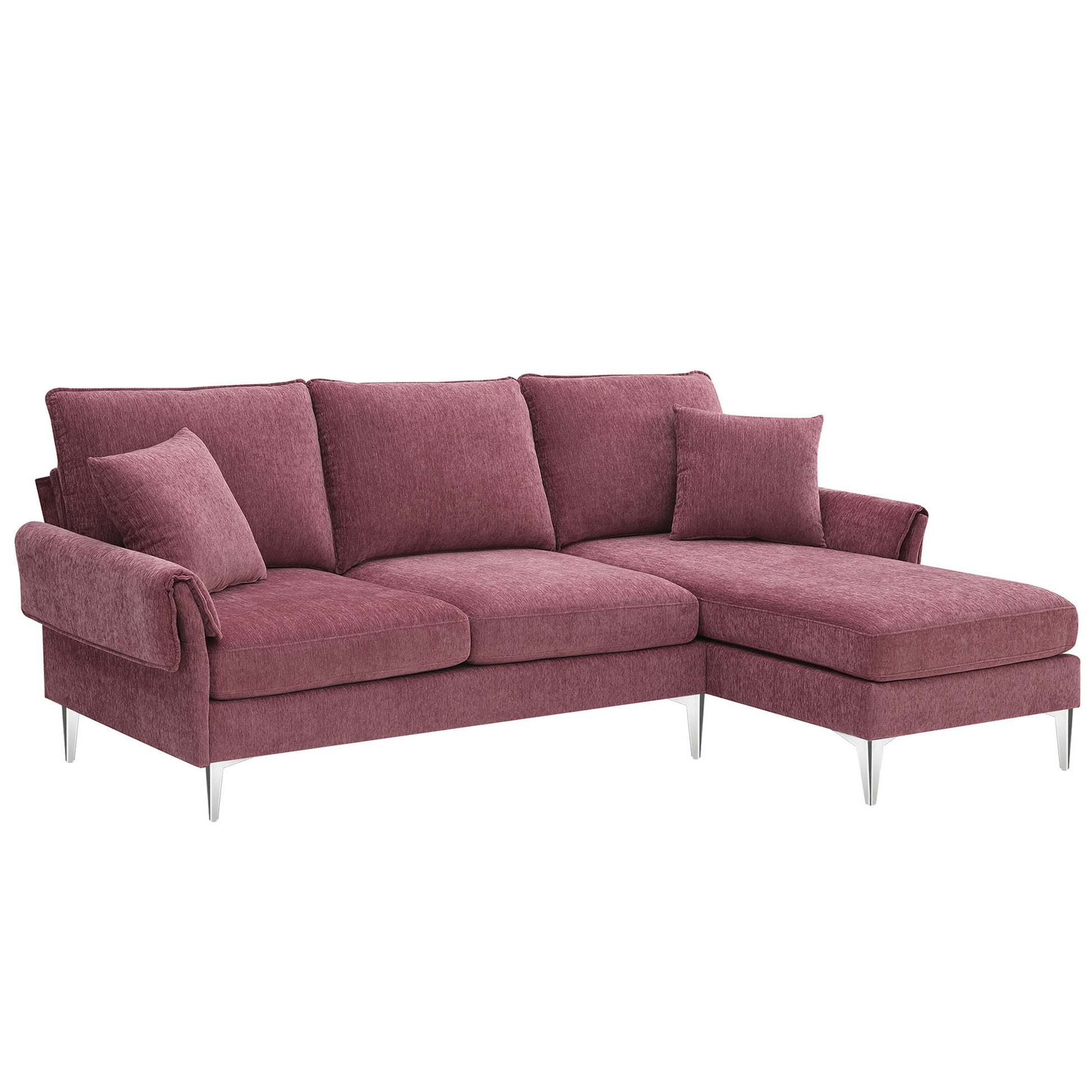 84 "Modern Chenille L Shaped Sofa With Reversible Lounge,Convertible Sectional Couch Set,4 Seat Indoor Furniture With Reversible Chaise,Fit For Living Room, Apartment 2 Pillows Pink Chenille 4 Seat