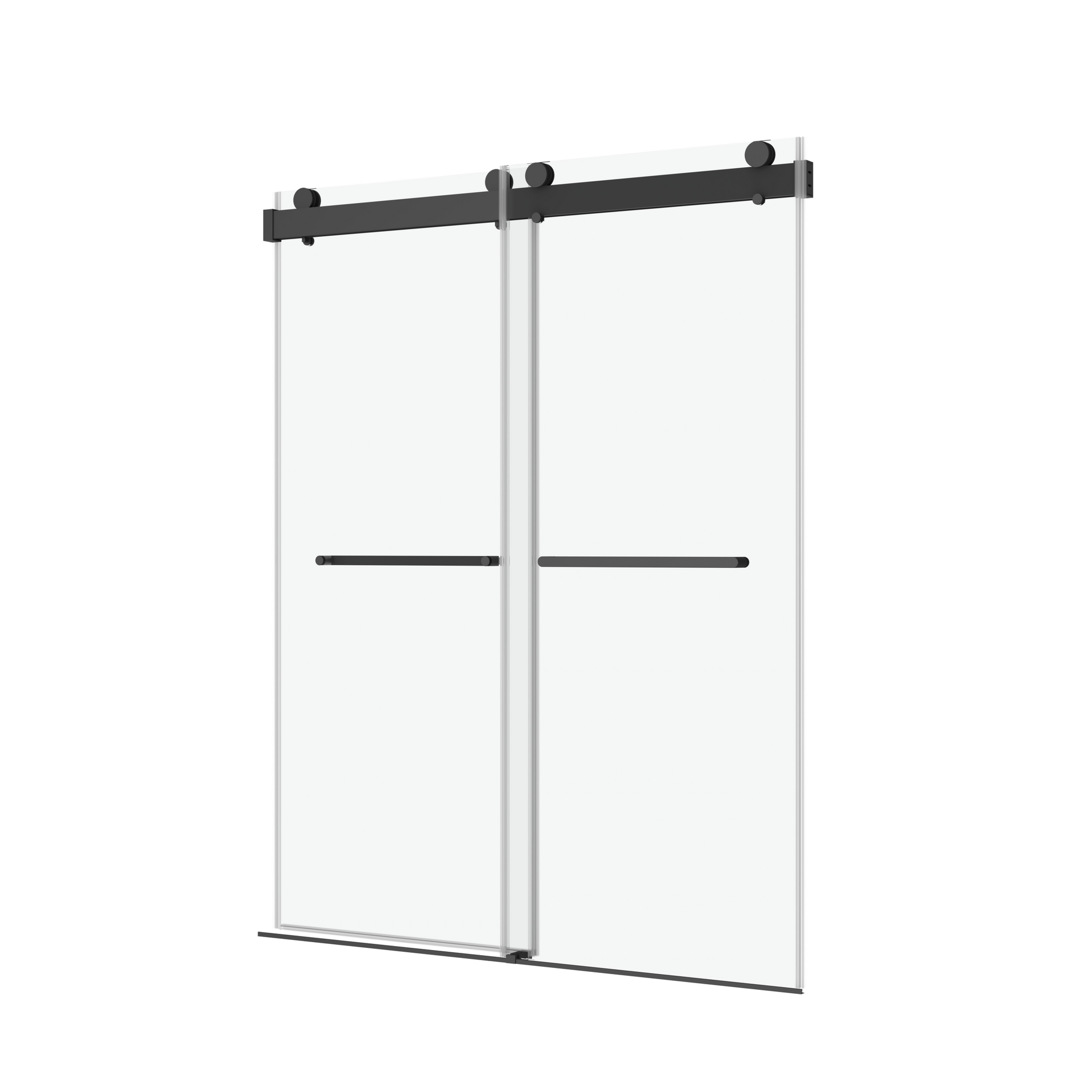 68 72 In. W X 76 In. H Double Sliding Frameless Soft Close Shower Door With Premium 3 8 Inch 10Mm Thick Tampered Glass And Easy Cleaning Coating, Stainless Steel In Matte Black 23D02 72Mb Matte Black Stainless Steel Tempered Glass Sheet Metal Plastic