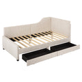 Twin Size L Shaped Corduroy Daybed,Upholstered Bed Frame With 2 Storage Drawers, Beige Twin Beige Wood Fabric