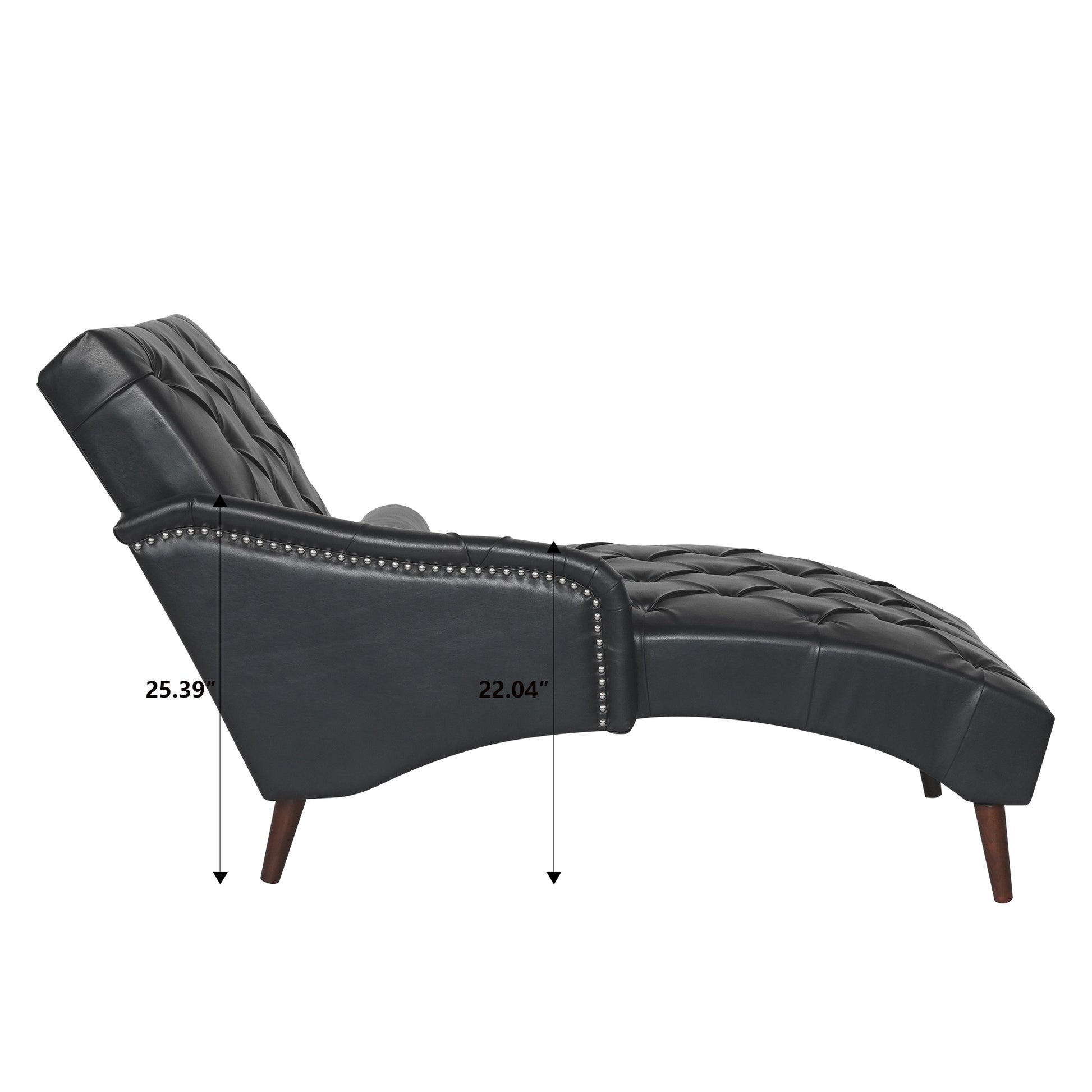 Chaise Lounge Arm Chair Indoor With Pillow And Solid Wood Legs, Leisure Accent Soft Chair With Tufted Back And Arm,Upholstered Chaise Couch Chair For Living Room, Bedroom,Black Pu Black Pu