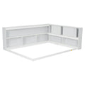 Full Floor Bed With L Shaped Bookcases, Sliding Doors,Without Slats,White Full White American Design Pine