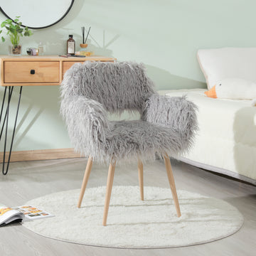 Grey Faux Fur Upholstered Make Up Chair Side Dining Chair With Metal Leg Grey Beech Metal Leg Grey Faux Fur