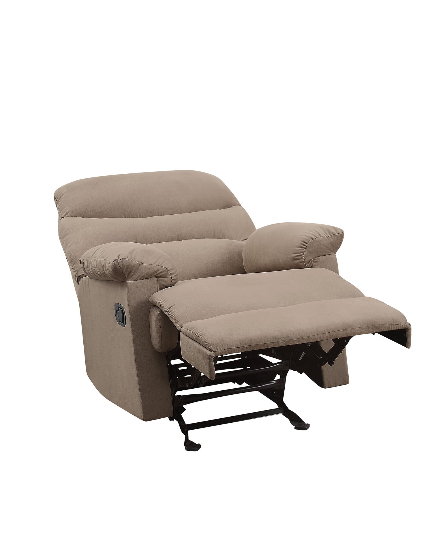 Light Brown Recliner With Pillow Top Armrest Light Brown Microfiber Manual Handle Metal Primary Living Space Tight Back Handle Pillow Top Arms Fabric Metal