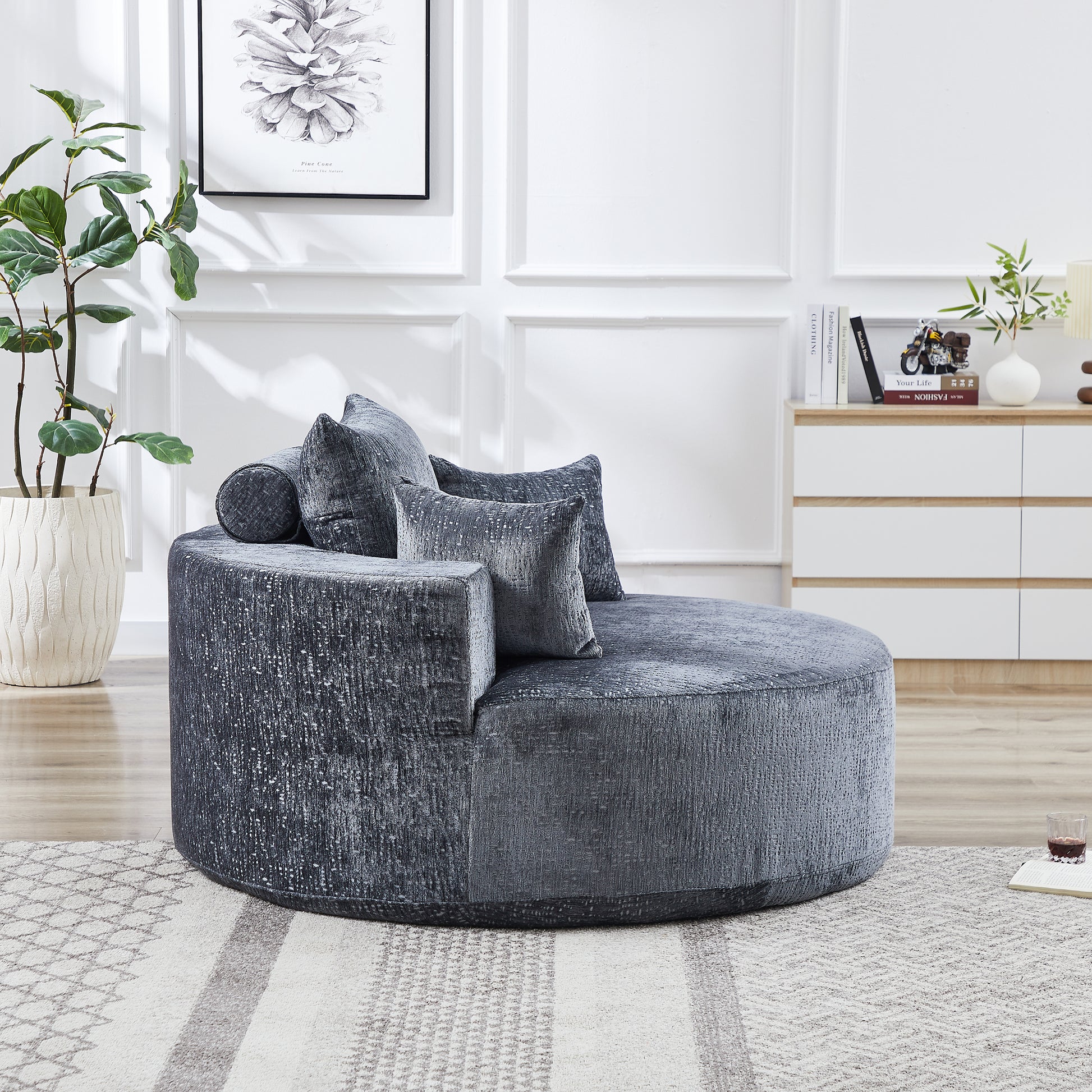 55''L Chenille Sponge Single Sofa,No Assembly Required,Fluffy Modern Sleeper Chair For Living Room, Bedroom, Lounge And Projection Room Not A Swivel Chair. Grey Foam Chenille 1 Seat