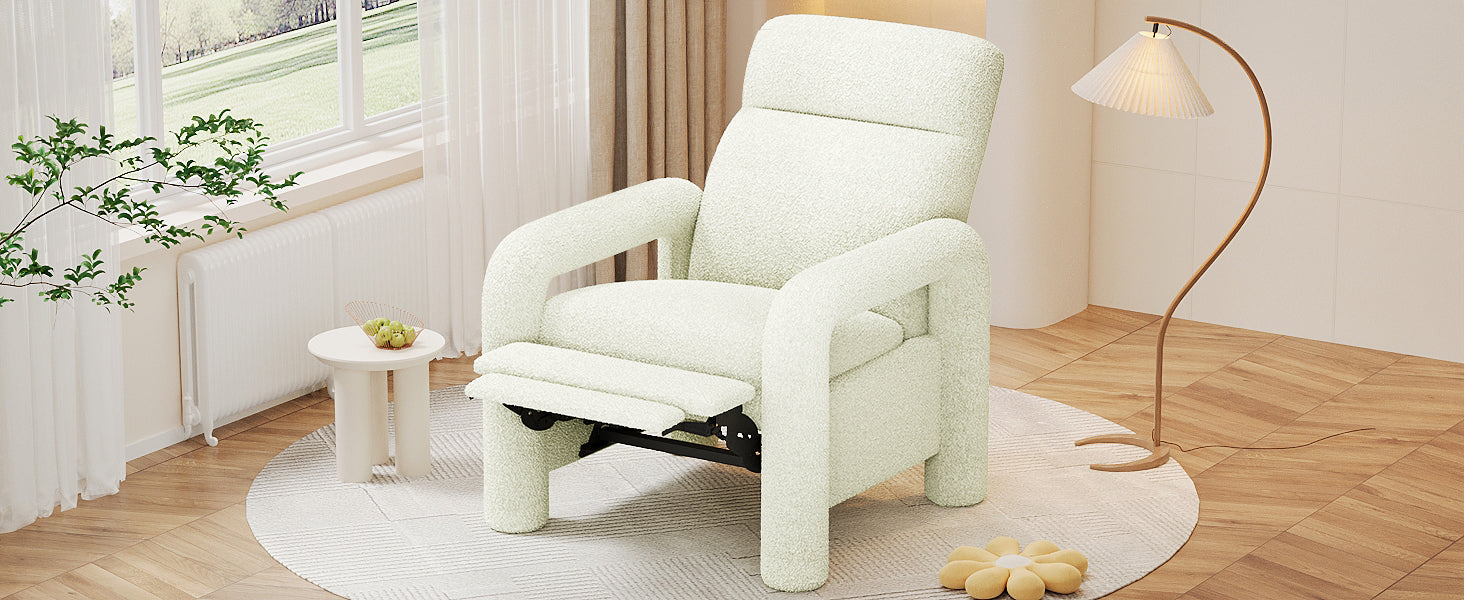 31.25" Push Back Recliner Armchair Upholstered Recliner Chair Single Sofa With Adjustable Backrest For Living Room, Beige Beige Teddy
