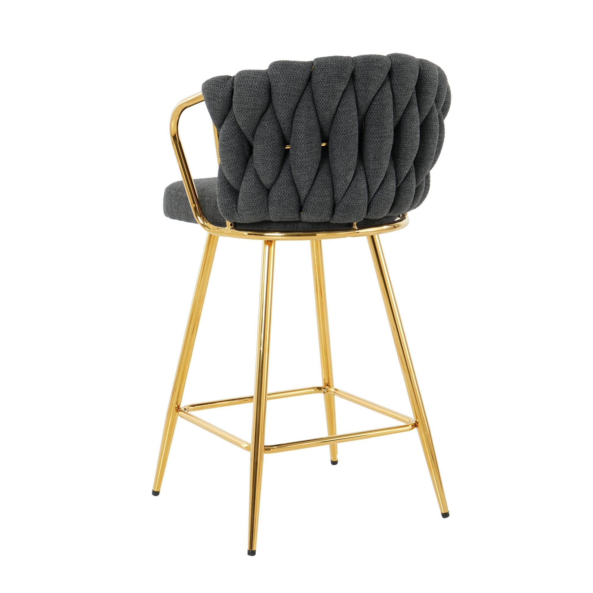 Stylish Dark Grey Cotton And Linen Design, Gold Plated Metal Legs, Round Tempered Glass Countertop, Bar Chair Cover, Suitable For Bar, Restaurant, Bedroom Bar Chair, Set Of 3 Metal Dark Gray Seats 2