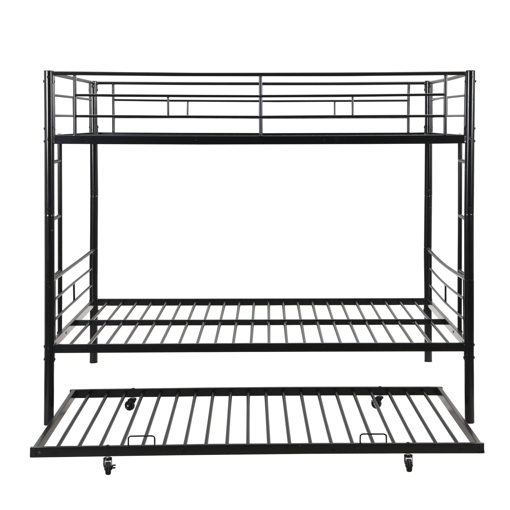 Full Over Full With Trundle Metal Bunk Bedno Box Spring Needed, Easy Assemble Black Metal