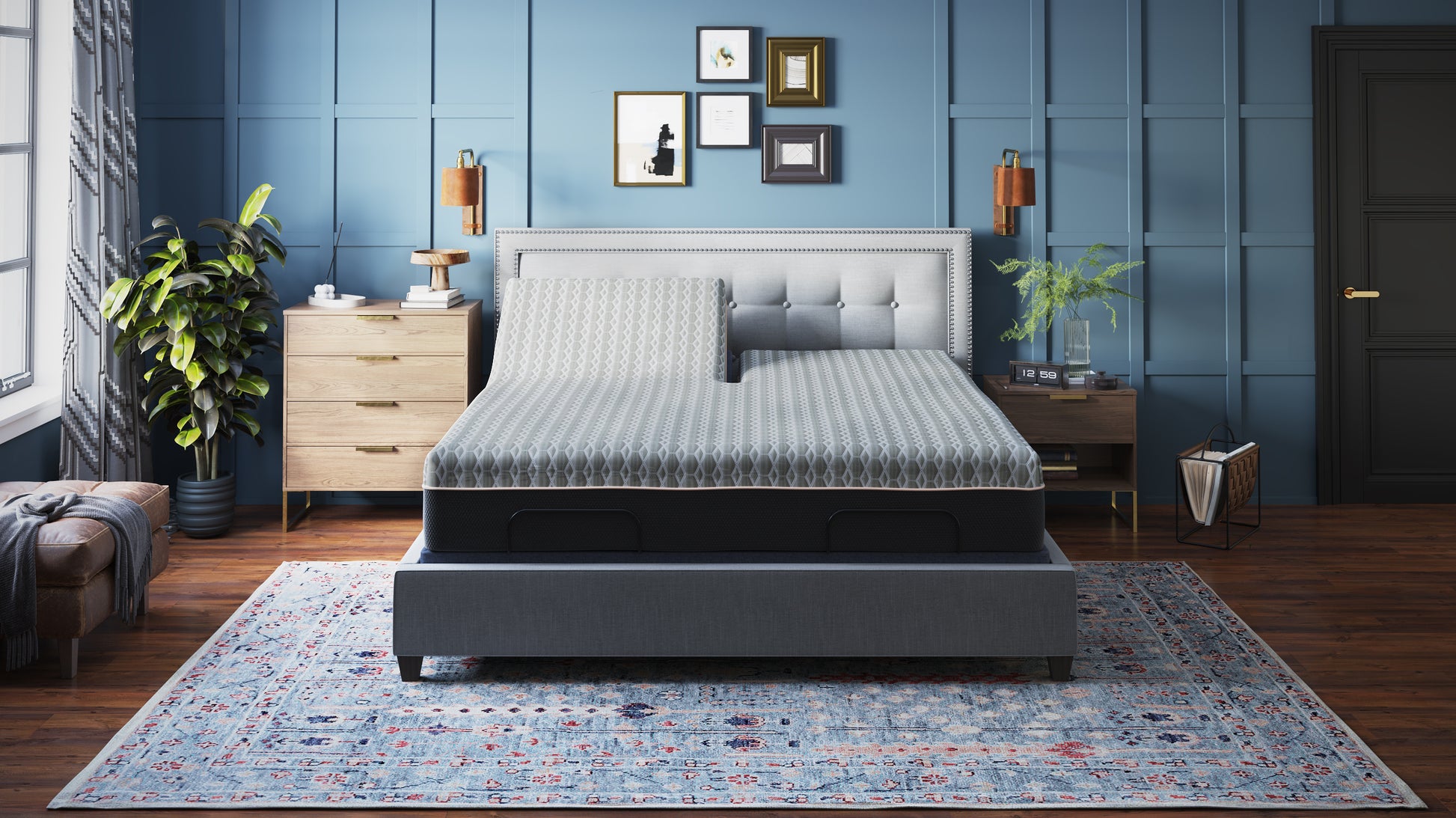 Copper Lux Hybrid 12" Split Top King Mattress With Copper Infused Contouring Memory Comfort Layer And Supportive Coil System Black Gray Foam Spring Split Top King