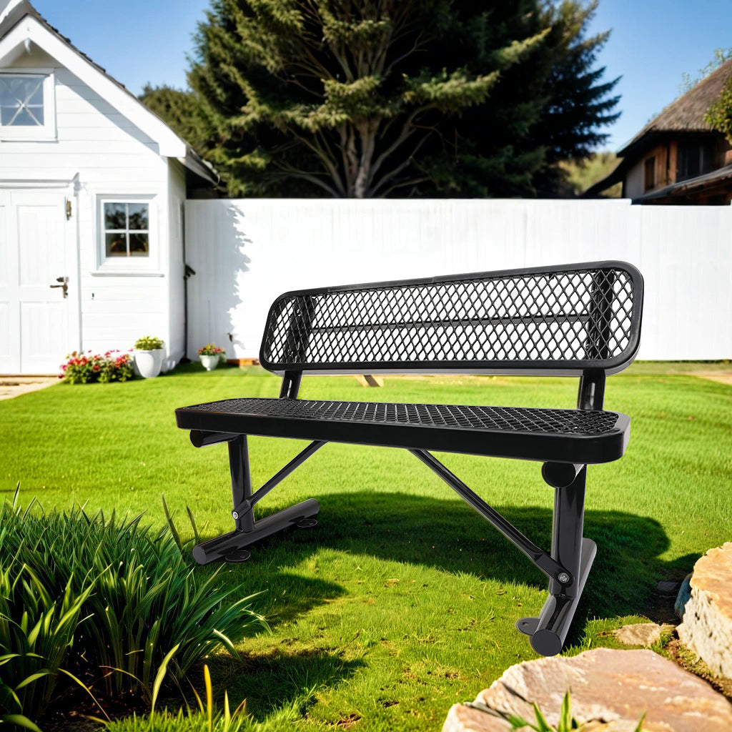 4 Ft. Outdoor Steel Bench With Backrest In Black Black Carbon Steel