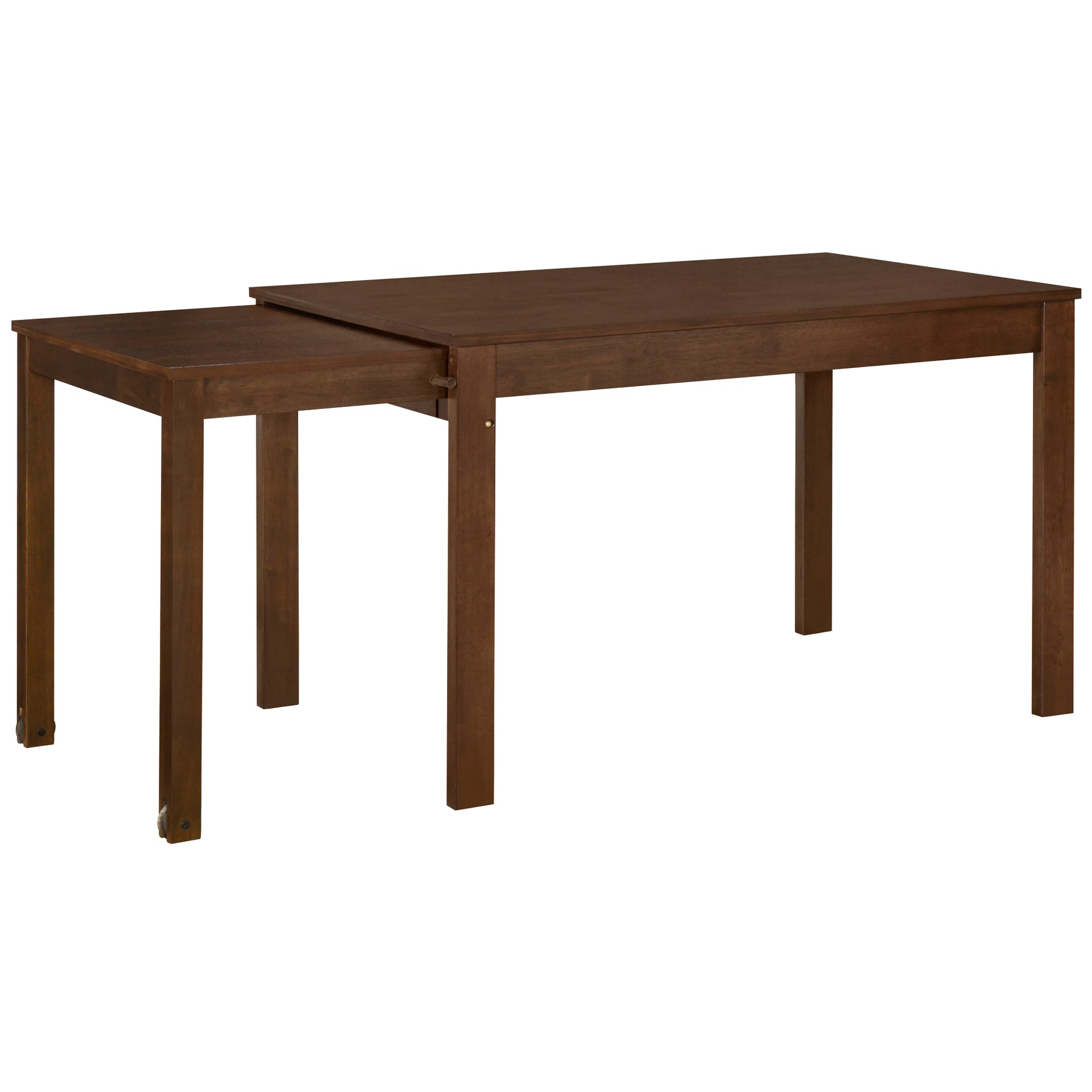 Farmhouse 65" 5 Piece Extendable Dining Table Set With Wheels Kitchen Table Set With 17.7" Pull Out Side Table And Dining Chairs For Small Places, Brown Wood Wood Brown Solid Back Wood Dining Room Solid Wood Rubberwood Rectangular Rectangular Dining
