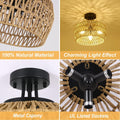 Semi Flush Mount Ceiling Light, Rattan Light Fixture Ceiling Mount With Handmade Wicker Lampshade, 3 Lights Boho Chandelier, Woven Close To Ceiling Light For Bedroom Hallway Living Room Kitchen Brown Rattan Metal