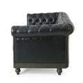 Mirod Comfy 3 Seat Sofa With Wooden Legs, Retro Style For Living Room And Study Black Pu 3 Seat