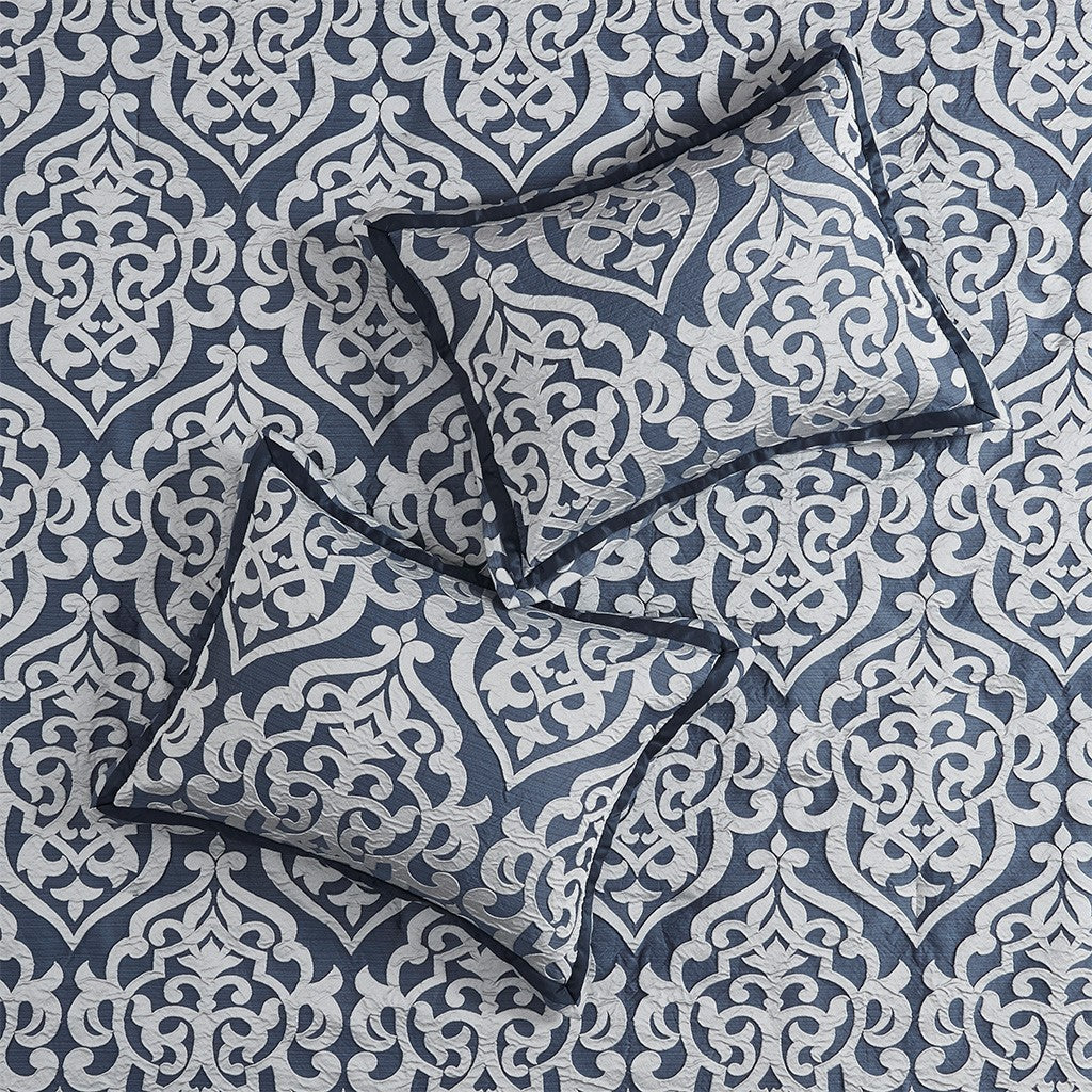 8 Piece Jacquard Comforter Set Navy Silver King King Navy Silver Polyester
