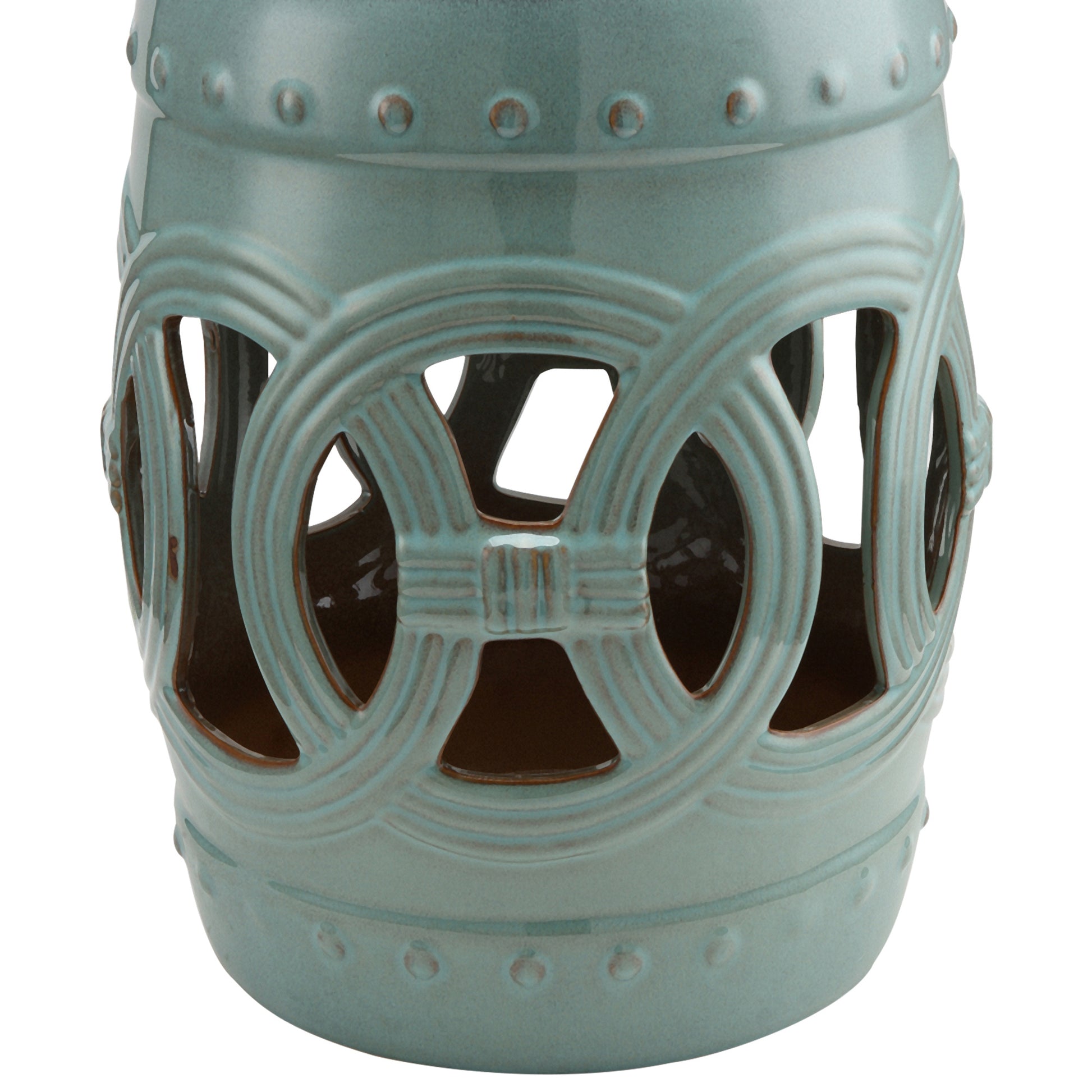 Outsunny 14" X 17" Ceramic Garden Stool With Double Coin Knotted Ring Design & Strong Glazed Material, Decorative End Table, Home Collection, Antique Blue Green Porcelain