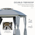 Outsunny 12' X 12' Round Outdoor Gazebo, Patio Dome Gazebo Canopy Shelter With Double Roof, Netting Sidewalls And Curtains, Zippered Doors, Strong Steel Frame, Grey Gray Steel