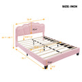 Full Size Upholstered Flower Shape Bed, Elegant Flowers Headboard With Led Light Strip ,Sherpa Fabric Platform Bed With Wooden Slats Support, Pink Full Pink Wood