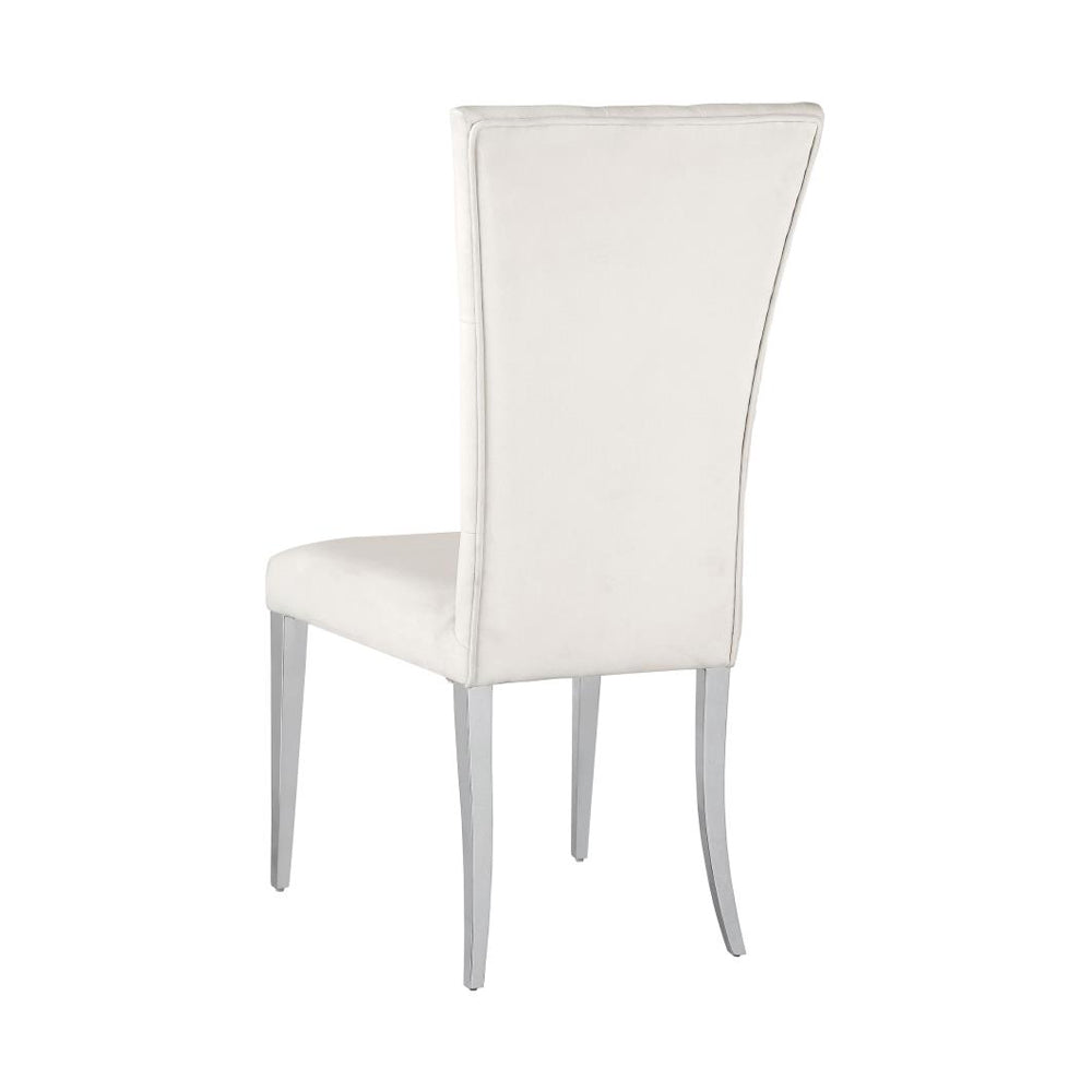 Set Of 2 Velvet Upholstered Dining Chairs, White And Chrome Solid White Dining Room Rectangular Dining Chairs Set Of 2 Steel,Velvet