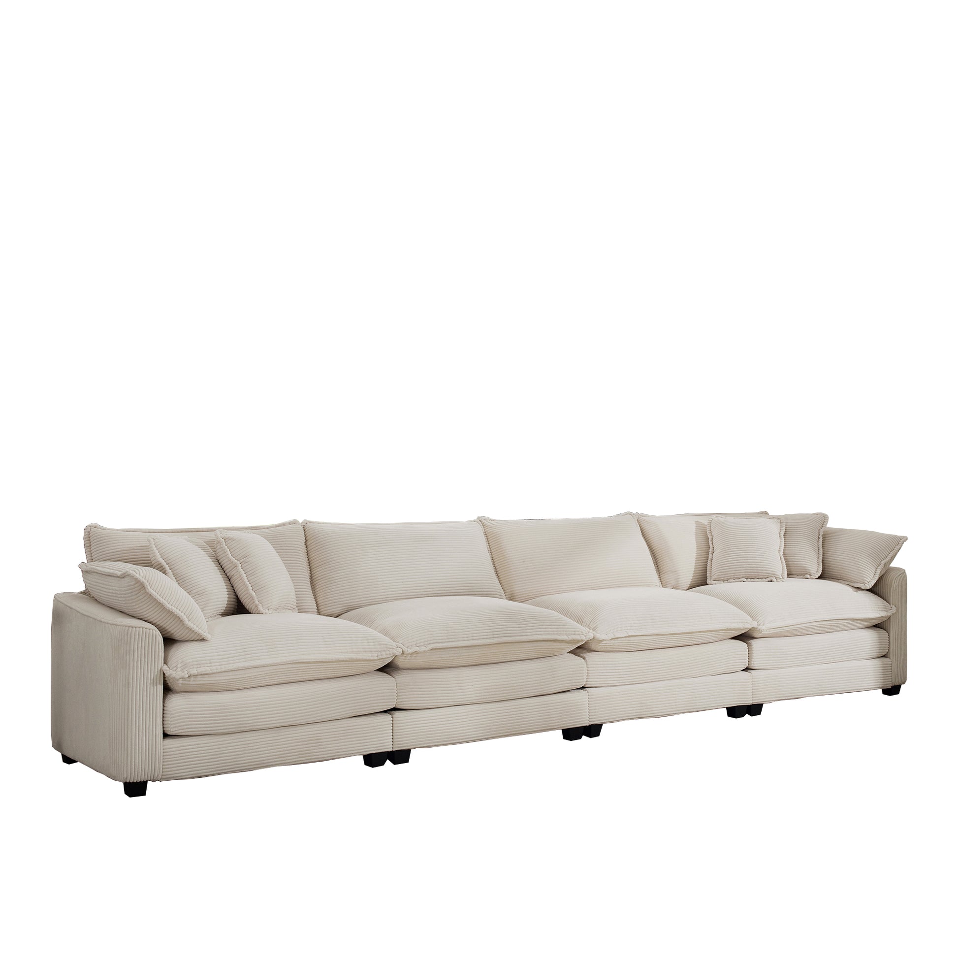 Modern Upholstered 4 Seater Fabric Sofa With Comfortable Back Cushions, Seat Cushions And Pillows, Light Beige Corduroy Sofa Beige Corduroy 4 Seat